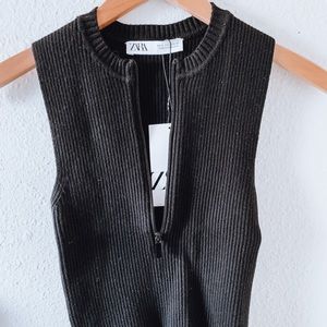 Zara Half-Zip Black Sweater Sleeveless Top Sz Sm